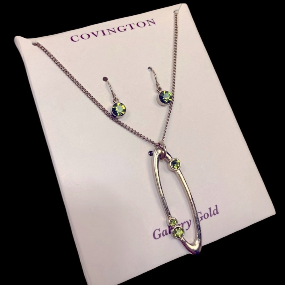 🆕 Gorgeous Covington Gallery Gold Tone Jewelry Set Green
